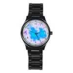 Blue And Purple Clouds Stainless Steel Round Watch