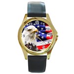 Eagle Flag Round Gold Metal Watch