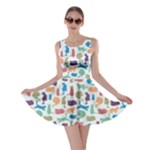 Blue Colorful Cats Silhouettes Pattern Skater Dresses
