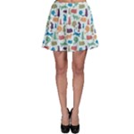 Blue Colorful Cats Silhouettes Pattern Skater Skirts