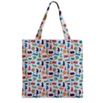 Blue Colorful Cats Silhouettes Pattern Grocery Tote Bags