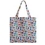 Blue Colorful Cats Silhouettes Pattern Zipper Grocery Tote Bags