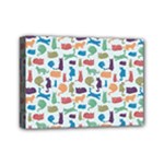 Blue Colorful Cats Silhouettes Pattern Mini Canvas 7  x 5 