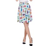 Blue Colorful Cats Silhouettes Pattern A-Line Skirt