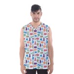 Blue Colorful Cats Silhouettes Pattern Men s Basketball Tank Top