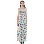 Blue Colorful Cats Silhouettes Pattern Empire Waist Maxi Dress