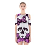 Pink Polka Dot Bow Skull Shoulder Cutout One Piece Dress