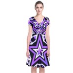 Purple Star Short Sleeve Front Wrap Dress