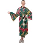 Foil & Black Birds Maxi Velvet Kimono