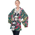 Foil & Black Birds Long Sleeve Velvet Kimono 