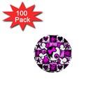 Emo Scene Girl Skull 1  Mini Button (100 pack) 