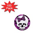 Pink Polka Dot Bow Skull 1  Mini Magnet (100 pack) 