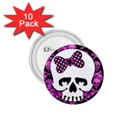 Pink Polka Dot Bow Skull 1.75  Button (10 pack) 