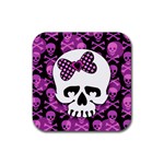 Pink Polka Dot Bow Skull Rubber Square Coaster (4 pack)