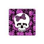 Pink Polka Dot Bow Skull Magnet (Square)