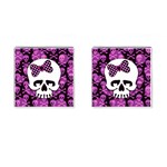 Pink Polka Dot Bow Skull Cufflinks (Square)