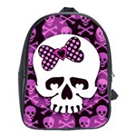 Pink Polka Dot Bow Skull School Bag (Large)