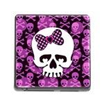 Pink Polka Dot Bow Skull Memory Card Reader with Storage (Square)