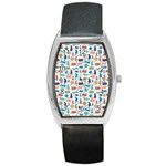 Blue Colorful Cats Silhouettes Pattern Barrel Metal Watches