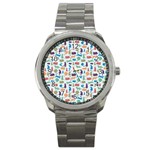 Blue Colorful Cats Silhouettes Pattern Sport Metal Watches