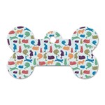 Blue Colorful Cats Silhouettes Pattern Dog Tag Bone (Two Sides)