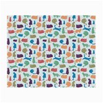 Blue Colorful Cats Silhouettes Pattern Small Glasses Cloth (2-Side)