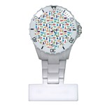 Blue Colorful Cats Silhouettes Pattern Nurses Watches