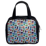 Blue Colorful Cats Silhouettes Pattern Classic Handbags (2 Sides)