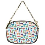 Blue Colorful Cats Silhouettes Pattern Chain Purses (One Side) 