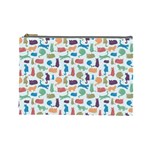 Blue Colorful Cats Silhouettes Pattern Cosmetic Bag (Large) 
