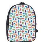 Blue Colorful Cats Silhouettes Pattern School Bags(Large) 
