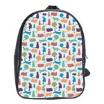 Blue Colorful Cats Silhouettes Pattern School Bags (XL) 