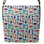 Blue Colorful Cats Silhouettes Pattern Flap Messenger Bag (S)