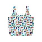 Blue Colorful Cats Silhouettes Pattern Full Print Recycle Bags (S) 