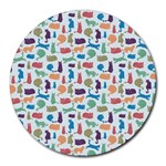 Blue Colorful Cats Silhouettes Pattern Round Mousepads