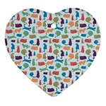 Blue Colorful Cats Silhouettes Pattern Ornament (Heart) 