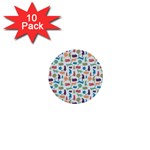 Blue Colorful Cats Silhouettes Pattern 1  Mini Buttons (10 pack) 