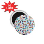 Blue Colorful Cats Silhouettes Pattern 1.75  Magnets (10 pack) 