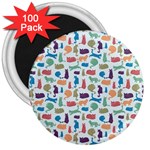 Blue Colorful Cats Silhouettes Pattern 3  Magnets (100 pack)