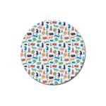 Blue Colorful Cats Silhouettes Pattern Magnet 3  (Round)