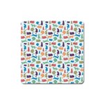 Blue Colorful Cats Silhouettes Pattern Square Magnet