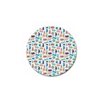 Blue Colorful Cats Silhouettes Pattern Golf Ball Marker