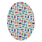 Blue Colorful Cats Silhouettes Pattern Oval Ornament (Two Sides)