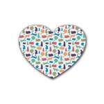 Blue Colorful Cats Silhouettes Pattern Rubber Coaster (Heart) 