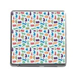 Blue Colorful Cats Silhouettes Pattern Memory Card Reader (Square)