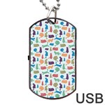 Blue Colorful Cats Silhouettes Pattern Dog Tag USB Flash (One Side)