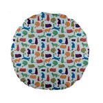 Blue Colorful Cats Silhouettes Pattern Standard 15  Premium Round Cushions