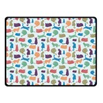 Blue Colorful Cats Silhouettes Pattern Double Sided Fleece Blanket (Small) 