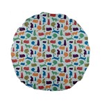 Blue Colorful Cats Silhouettes Pattern Standard 15  Premium Flano Round Cushions