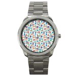 Blue Colorful Cats Silhouettes Pattern Sport Metal Watch
